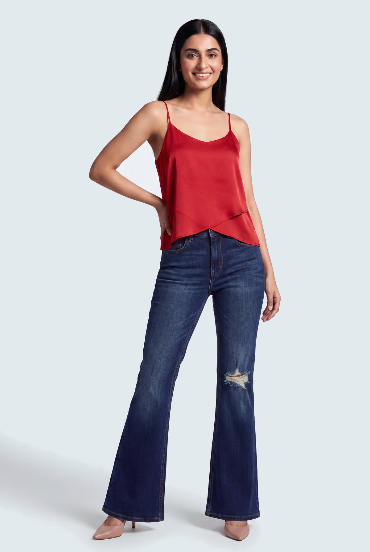 Dark Vintage Mid Rise Split Back Flared Jeans - Hustle N Holla
