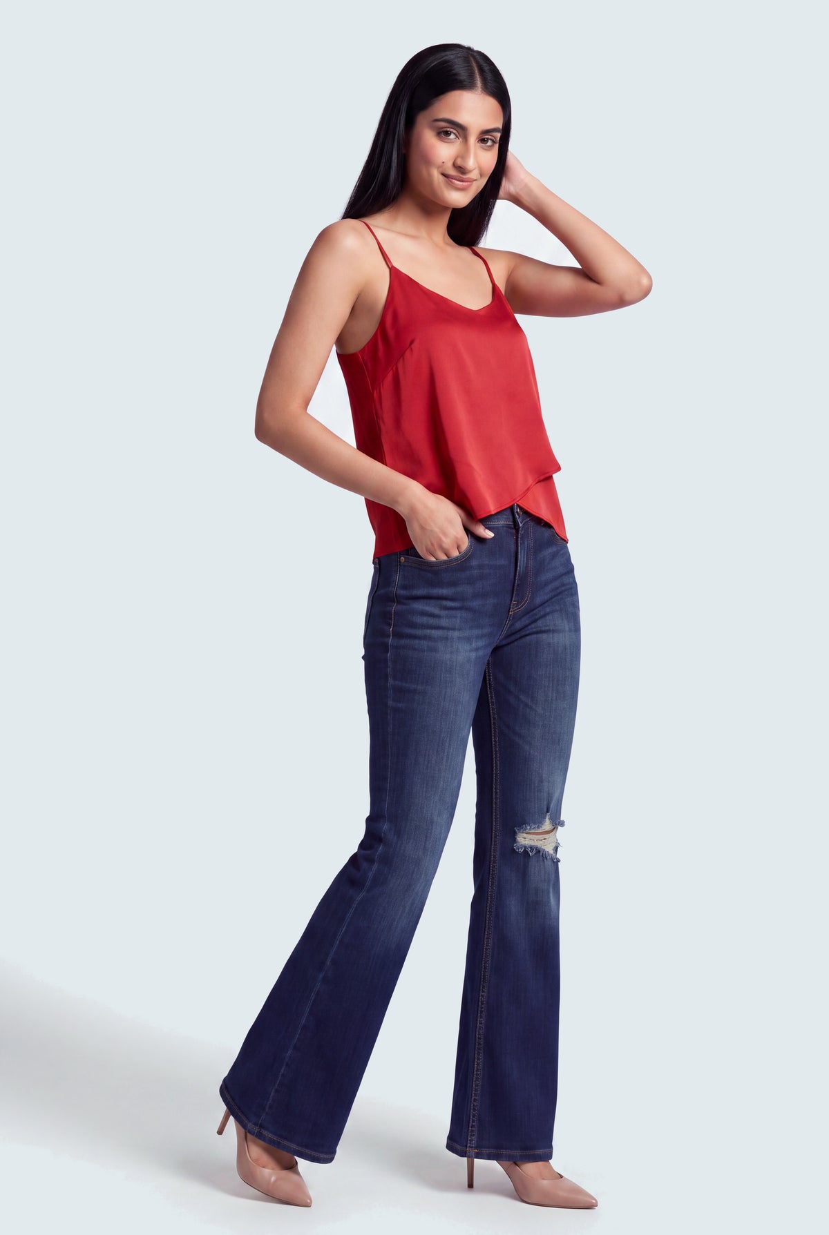 Dark Vintage Mid Rise Split Back Flared Jeans - Hustle N Holla