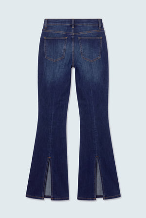 Dark Vintage Mid Rise Split Back Flared Jeans - Hustle N Holla