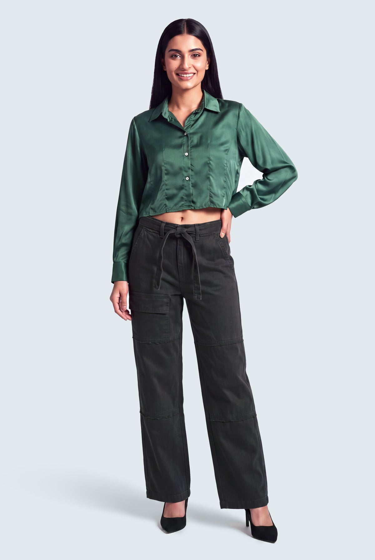 Draw Cord Waist Wide Leg Cargo Jeans - Hustle N Holla