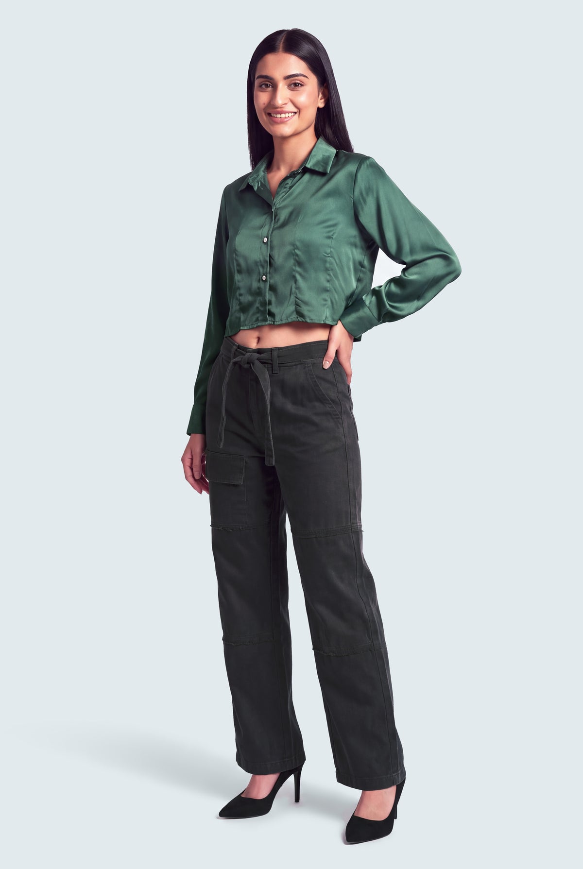 Draw Cord Waist Wide Leg Cargo Jeans - Hustle N Holla