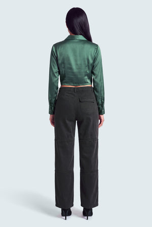 Draw Cord Waist Wide Leg Cargo Jeans - Hustle N Holla