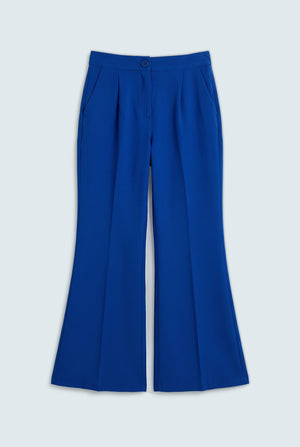 Electric Blue Flared Fit Tailored Trousers - Front Flat Lay - Hustle N Holla