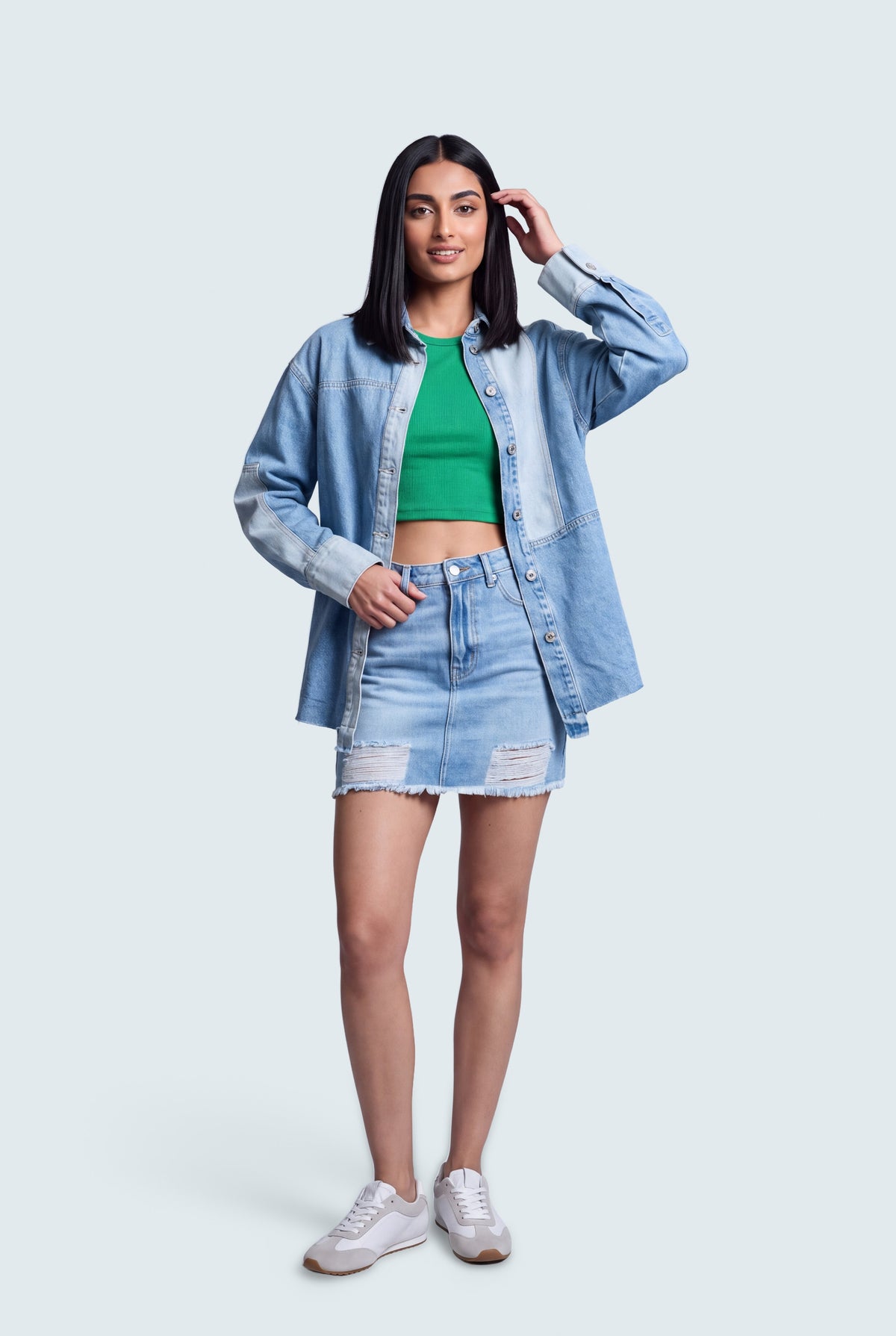 Felicity Denim Shacket - Front View - Hustle N Holla