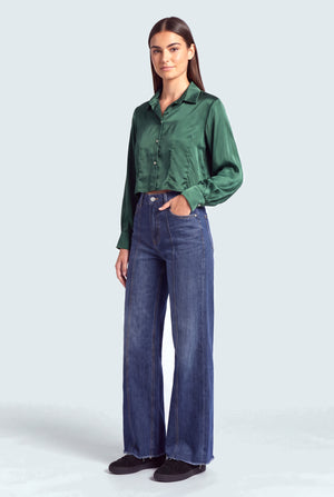 Front Seam Wide Leg Dark Blue Jeans - Hustle N Holla