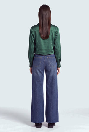 Front Seam Wide Leg Dark Blue Jeans - Hustle N Holla