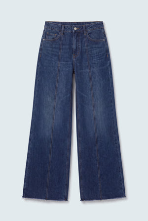 Front Seam Wide Leg Dark Blue Jeans - Hustle N Holla