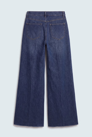 Front Seam Wide Leg Dark Blue Jeans - Hustle N Holla