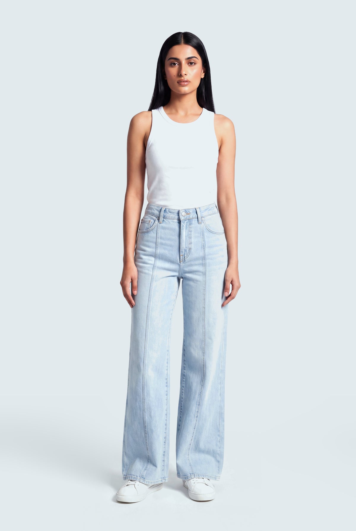 Front Seam Wide Leg Light Wash Jeans - Hustle N Holla