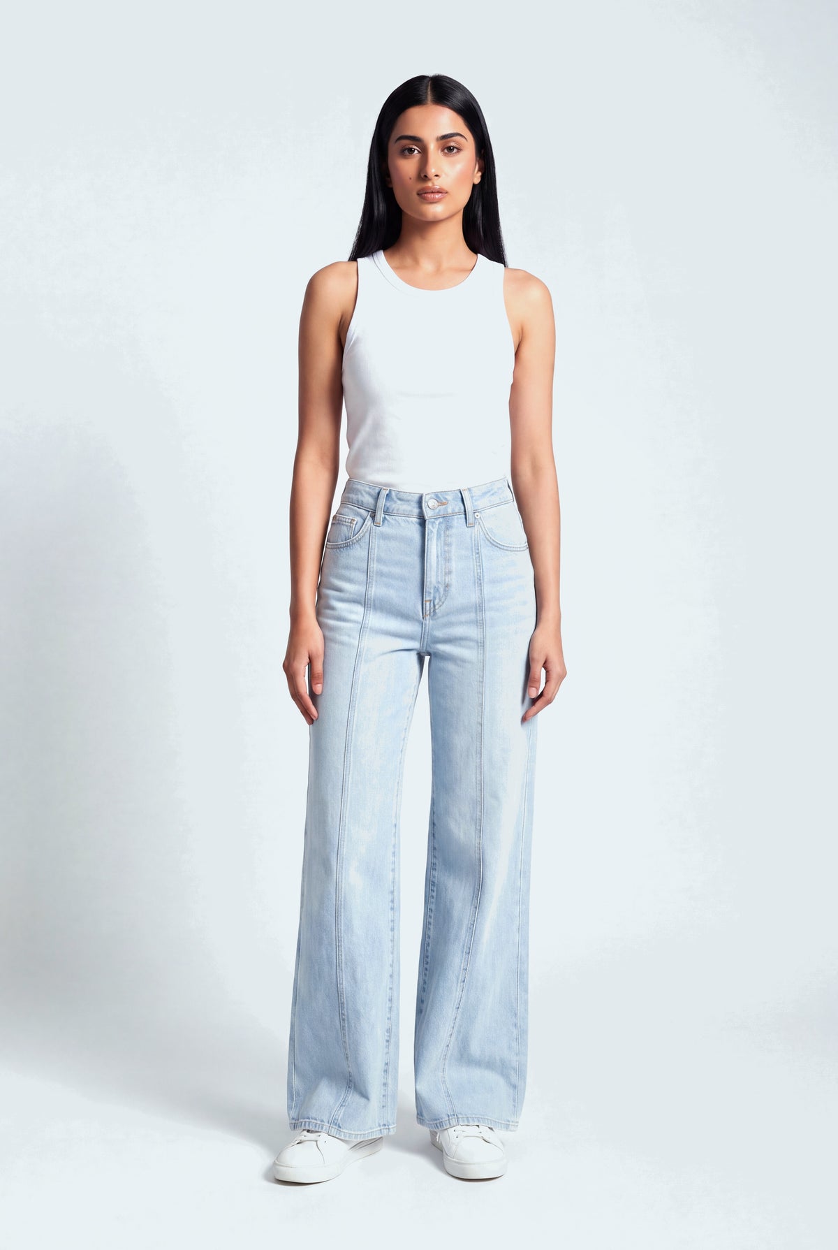 Front Seam Wide Leg Light Wash Jeans - Hustle N Holla