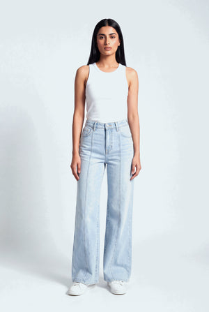 Front Seam Wide Leg Light Wash Jeans - Hustle N Holla