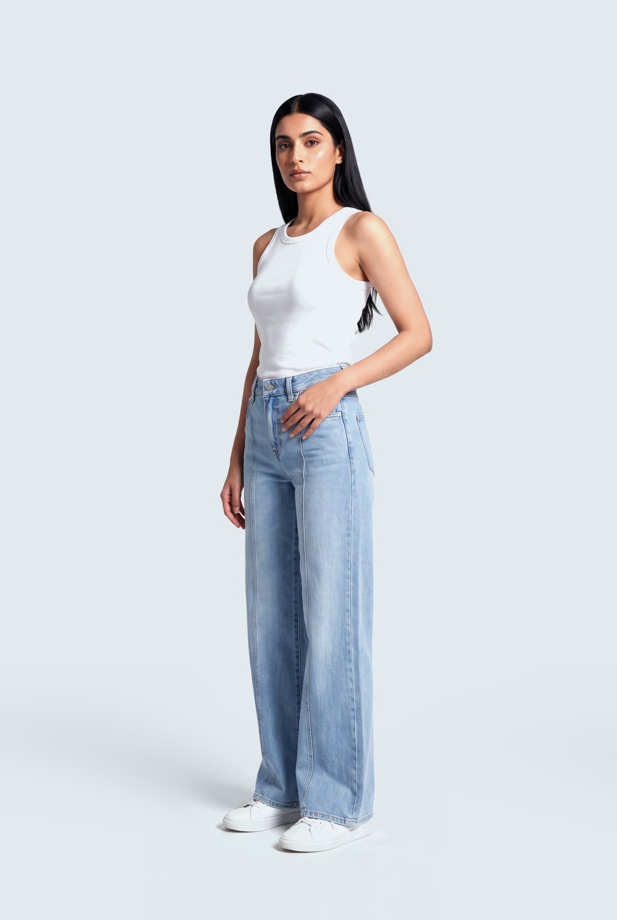 Front Seam Wide Leg Light Wash Jeans - Hustle N Holla