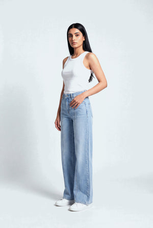 Front Seam Wide Leg Light Wash Jeans - Hustle N Holla
