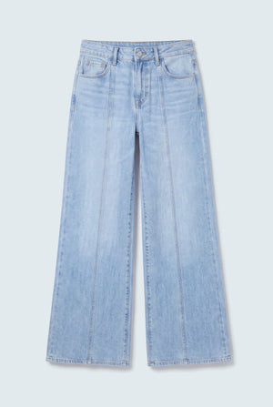 Front Seam Wide Leg Light Wash Jeans - Hustle N Holla