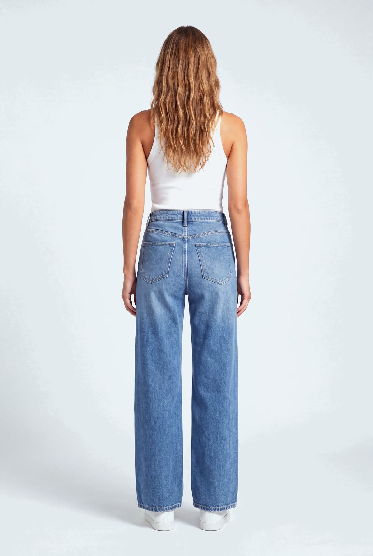Front Seam Wide Leg Mid Wash Jeans - Hustle N Holla