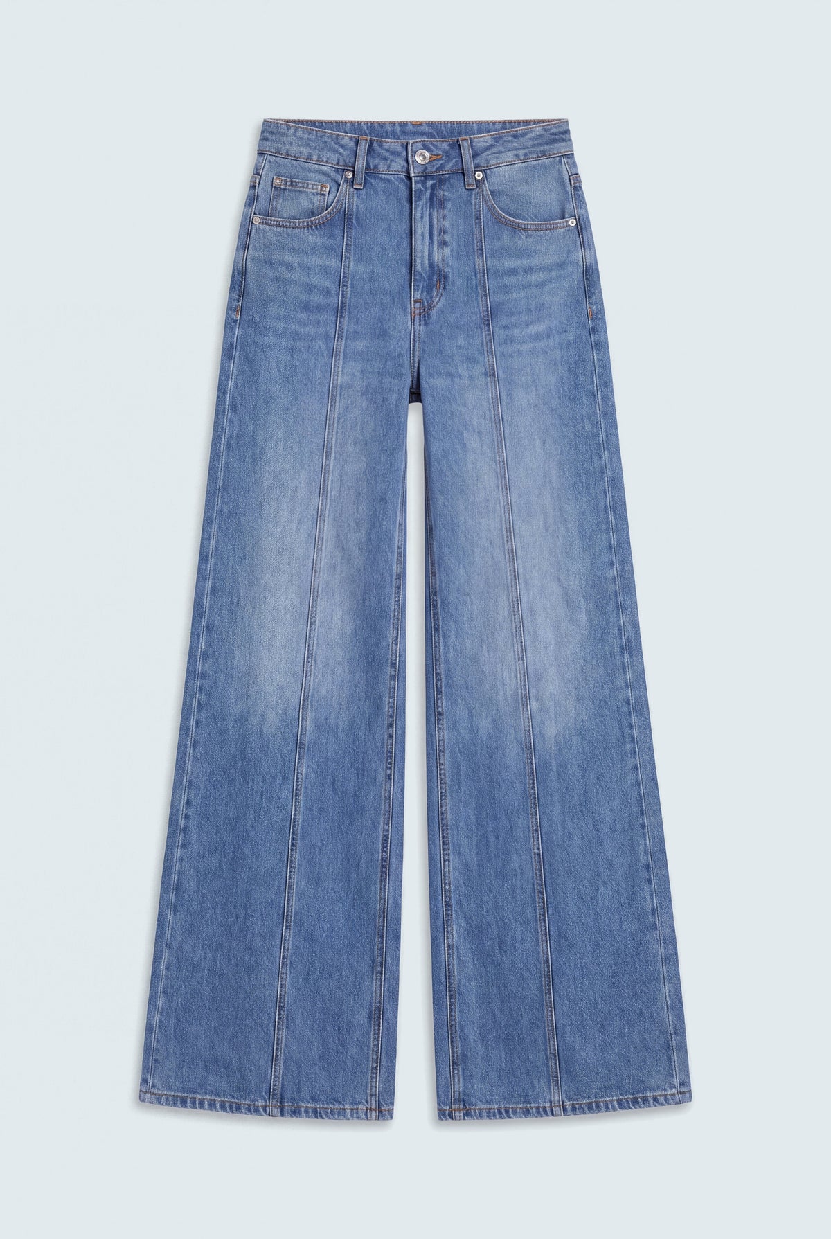 Front Seam Wide Leg Mid Wash Jeans - Hustle N Holla