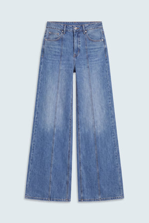 Front Seam Wide Leg Mid Wash Jeans - Hustle N Holla