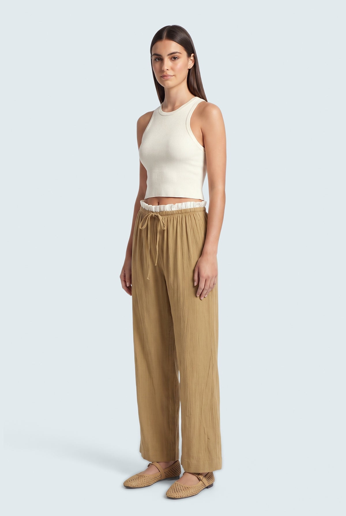 Golden Brown Wide Leg Trousers - Front View - Hustle N Holla