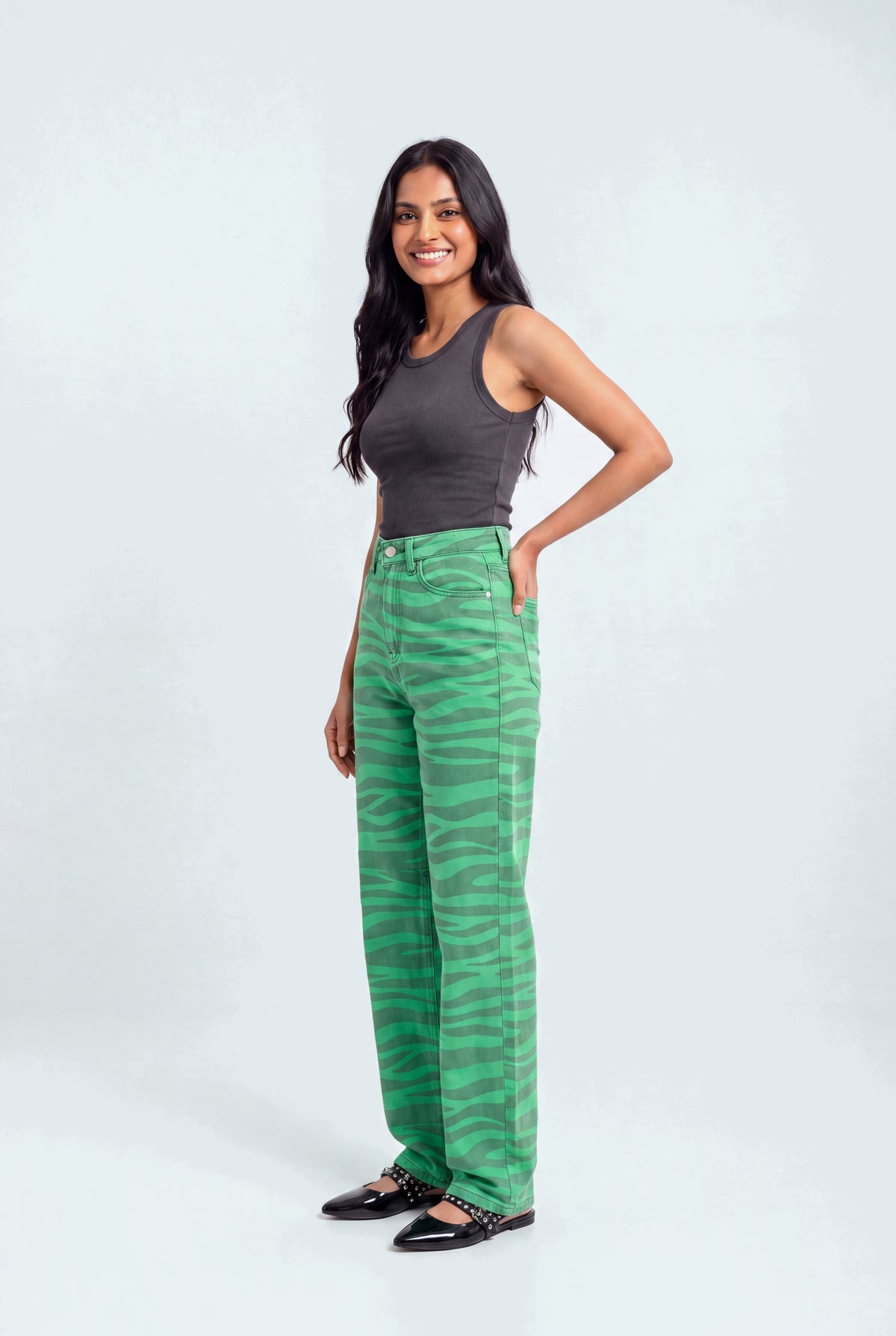 Green Printed Denim Jeans - Hustle N Holla
