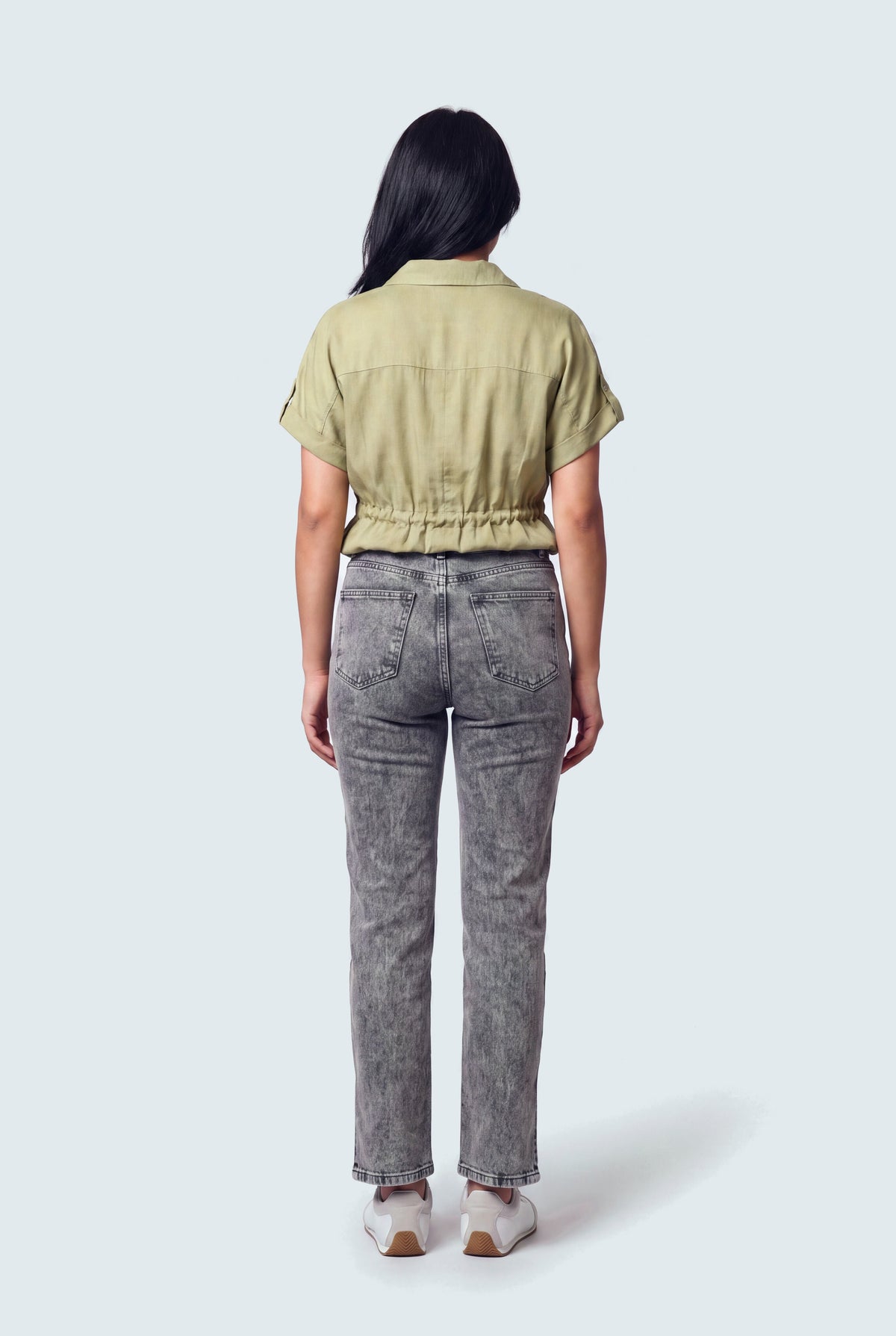 Grey Acid Wash High Rise Side Split Straight Fit Jeans - Hustle N Holla