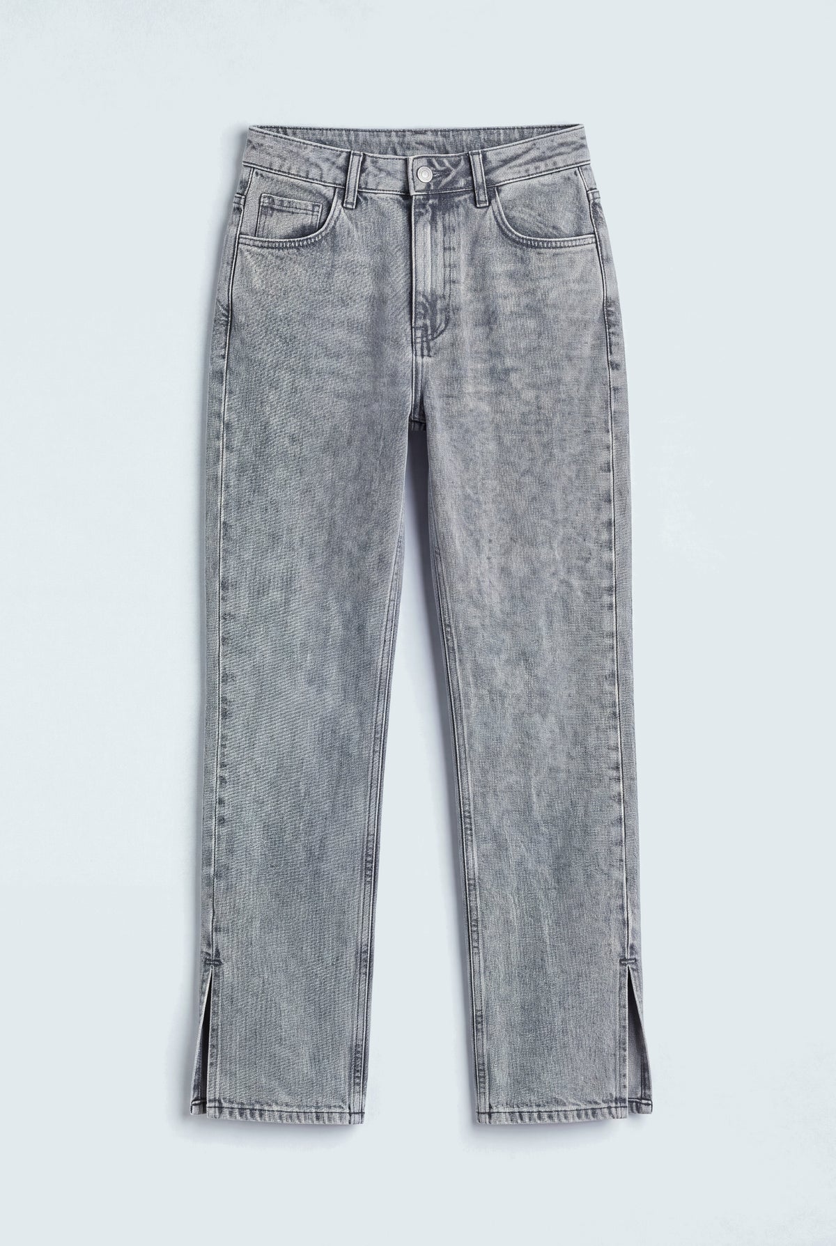 Grey Acid Wash High Rise Side Split Straight Fit Jeans - Hustle N Holla