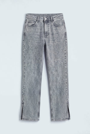 Grey Acid Wash High Rise Side Split Straight Fit Jeans - Hustle N Holla