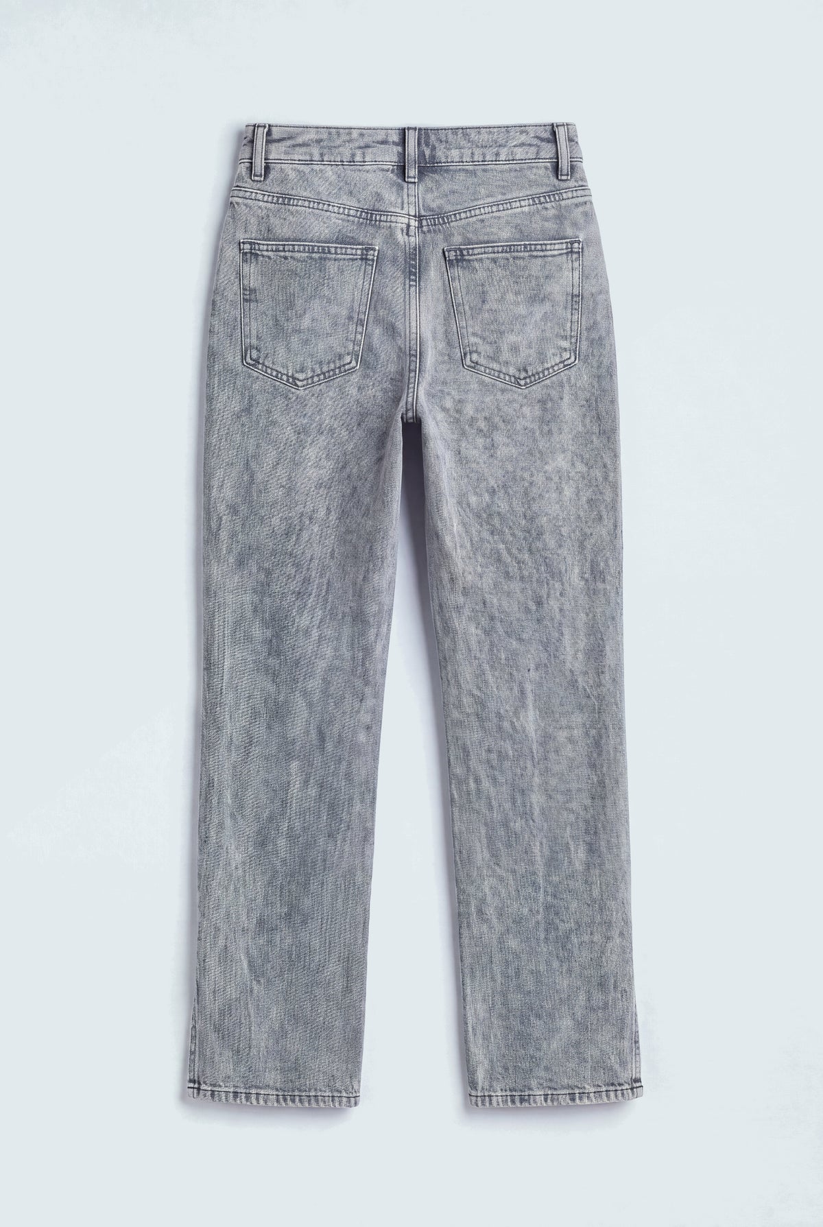 Grey Acid Wash High Rise Side Split Straight Fit Jeans - Hustle N Holla