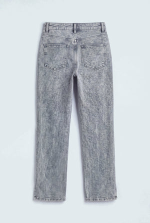 Grey Acid Wash High Rise Side Split Straight Fit Jeans - Hustle N Holla
