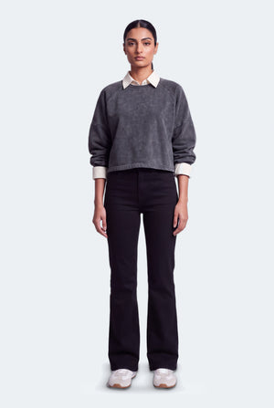 Grey Acid Washed Oversized Fit Crop Sweatshirt - Hustle N Holla