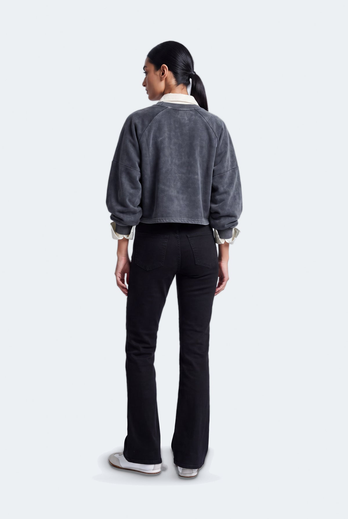 Grey Acid Washed Oversized Fit Crop Sweatshirt - Hustle N Holla