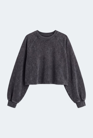 Grey Acid Washed Oversized Fit Crop Sweatshirt - Hustle N Holla