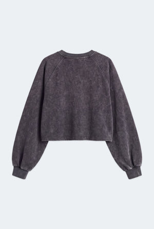 Grey Acid Washed Oversized Fit Crop Sweatshirt - Hustle N Holla