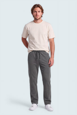 Grey Acid Washed Straight Fit Trousers - Front View - Hustle N Holla