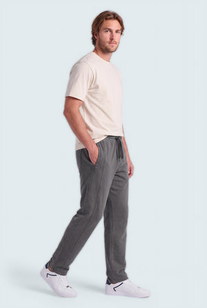Grey Acid Washed Straight Fit Trousers - Front Side View - Hustle N Holla