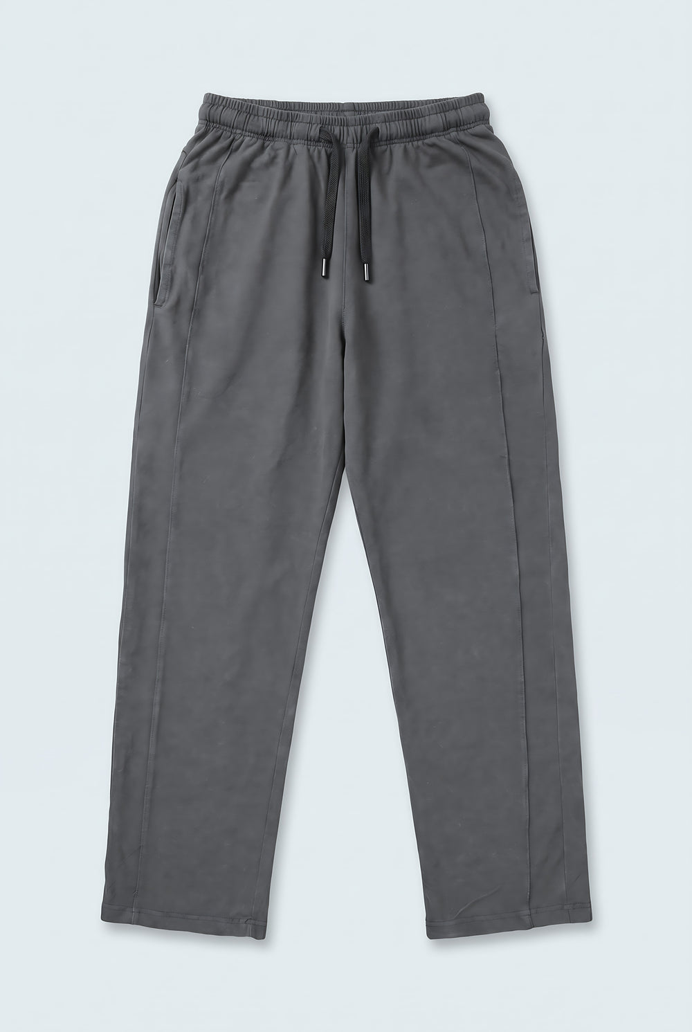 Grey Acid Washed Straight Fit Trousers - Front Flat Lay - Hustle N Holla