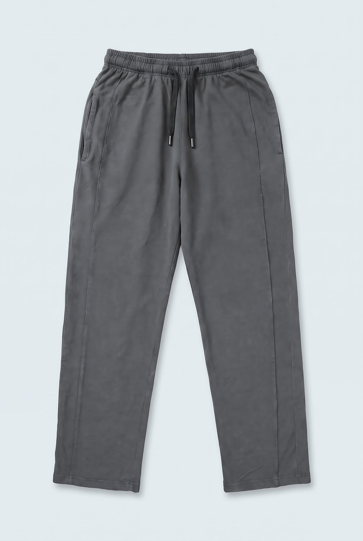 Grey Acid Washed Straight Fit Trousers - Front Flat Lay - Hustle N Holla