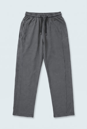 Grey Acid Washed Straight Fit Trousers - Front Flat Lay - Hustle N Holla