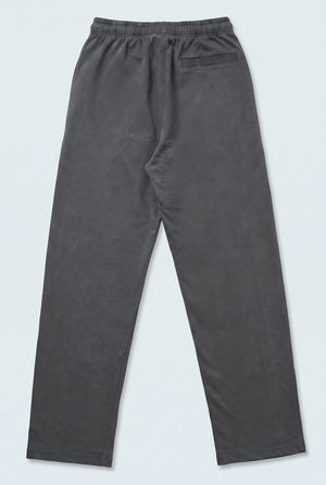 Grey Acid Washed Straight Fit Trousers - Back Flat Lay - Hustle N Holla