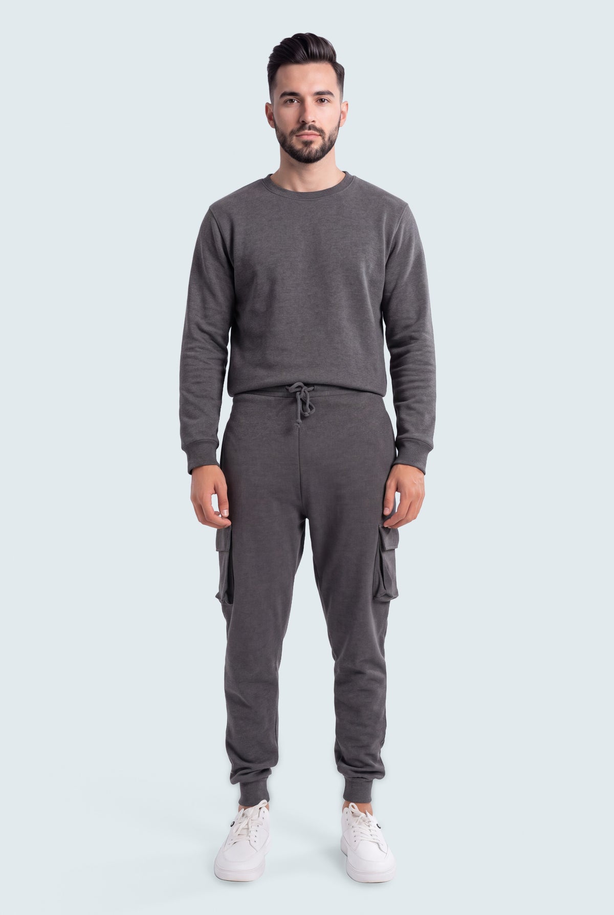 Grey Jogger Trousers - Front View - Hustle N Holla