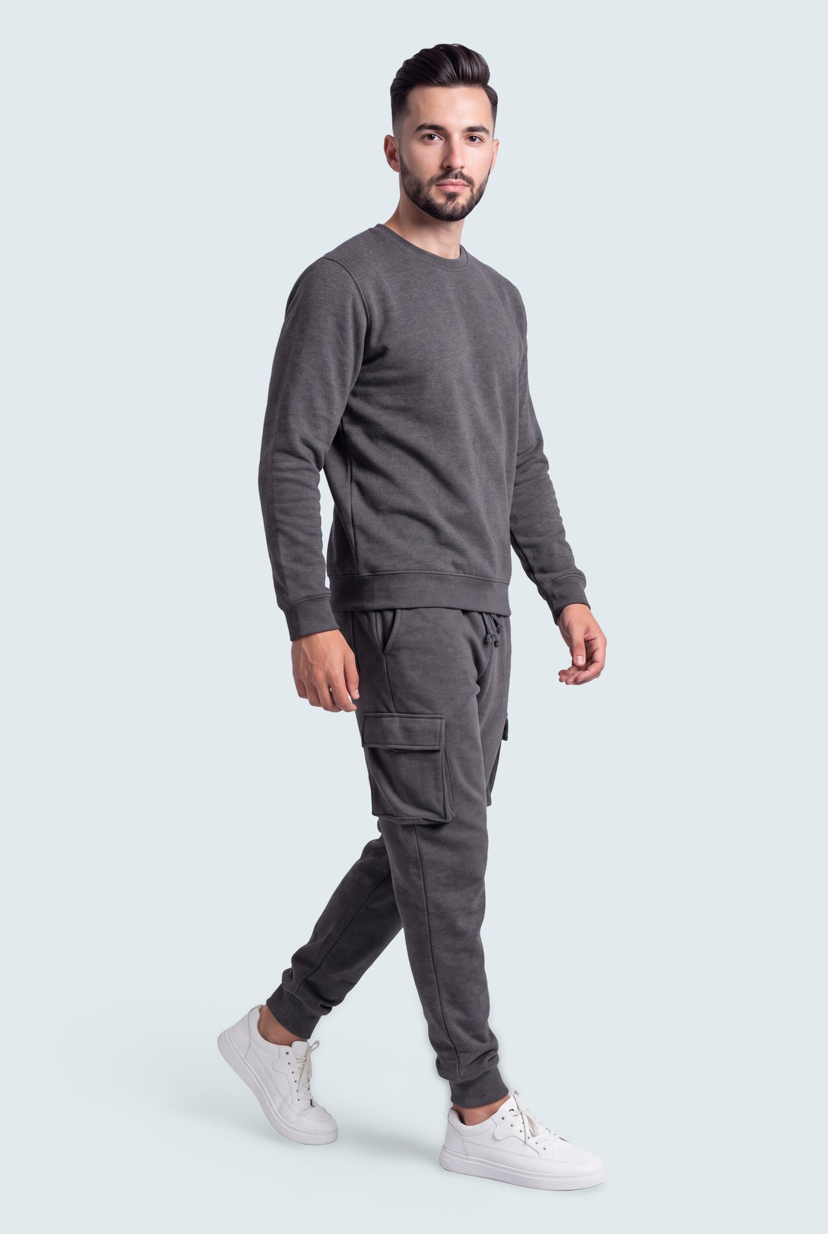 Grey Jogger Trousers - Front View - Hustle N Holla