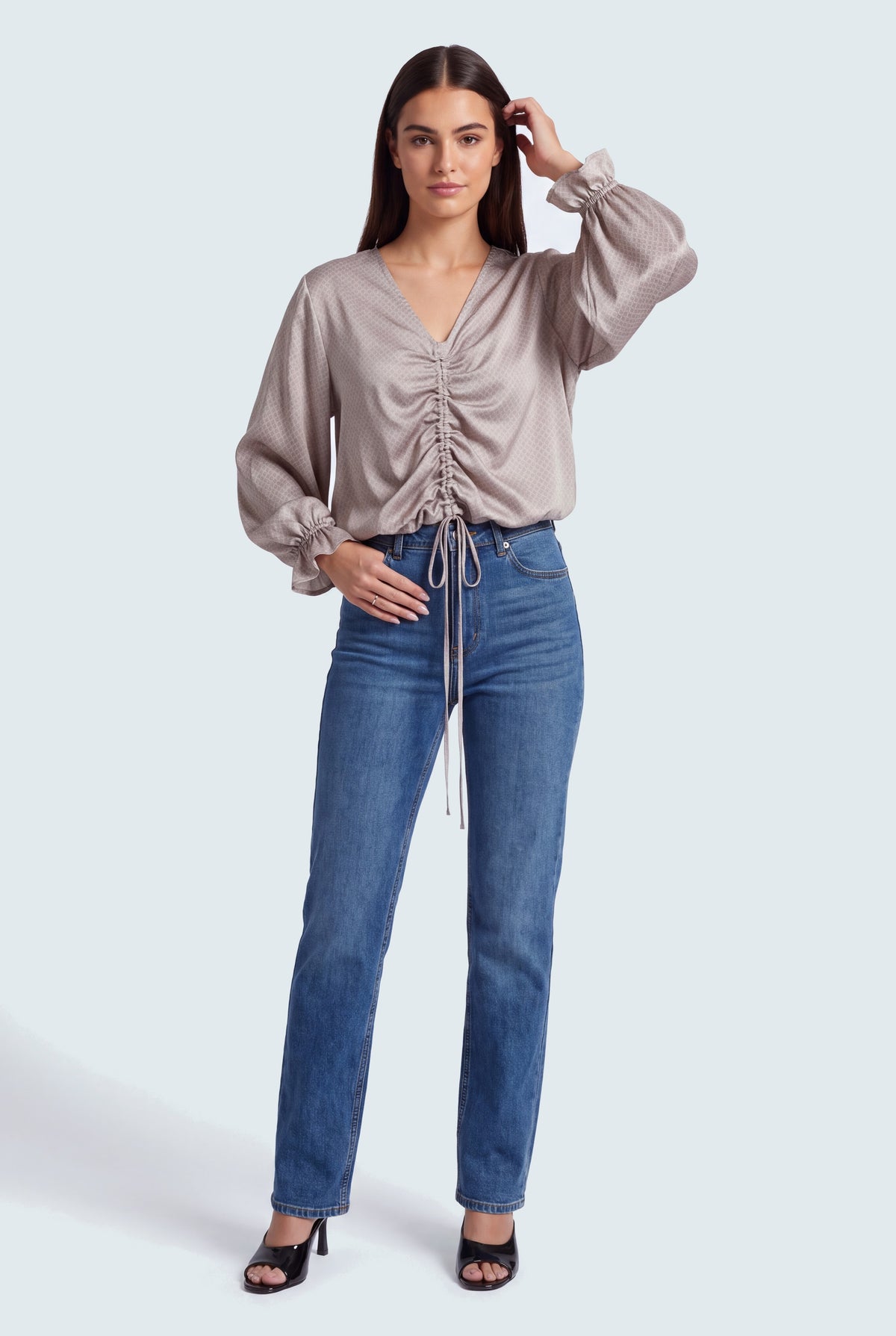 Grey Loose Fit Front Tie Blouse - Hustle N Holla