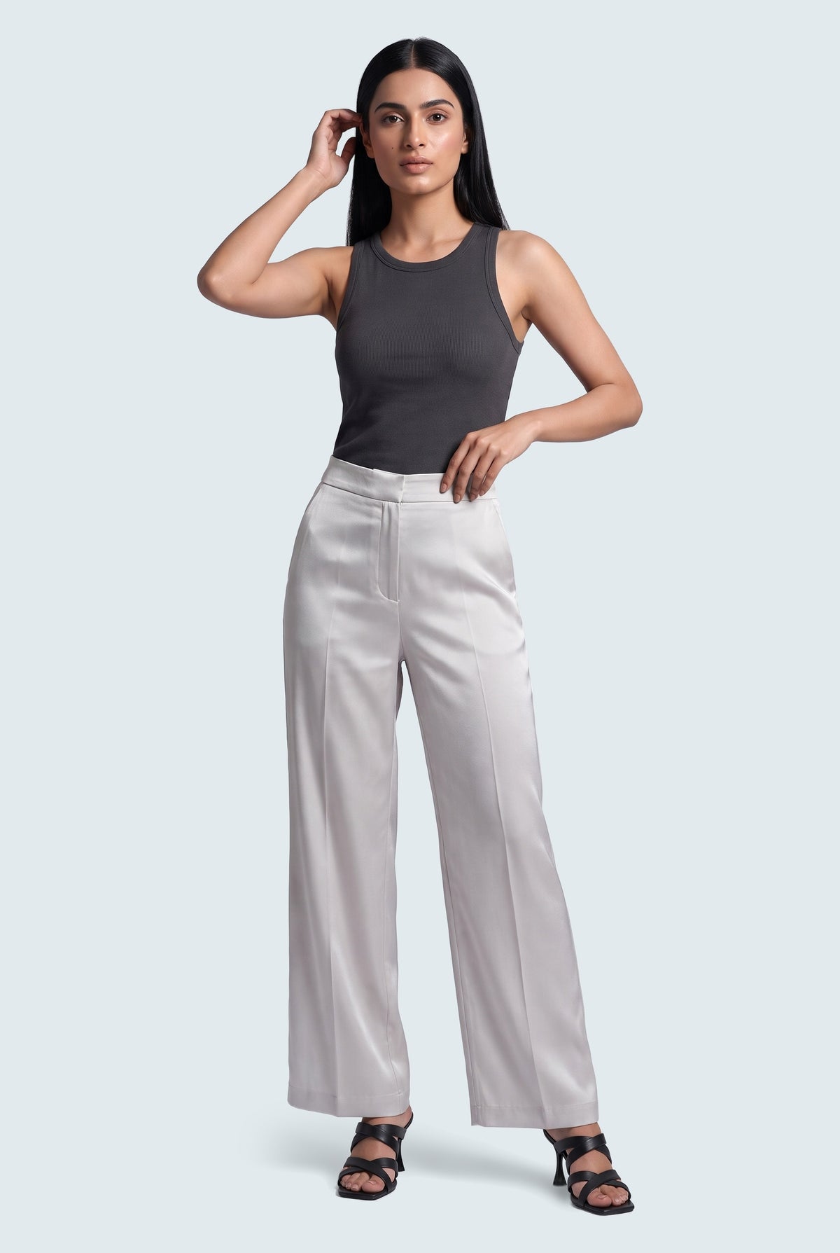 Grey Silk Trouser - Front View - Hustle N Holla