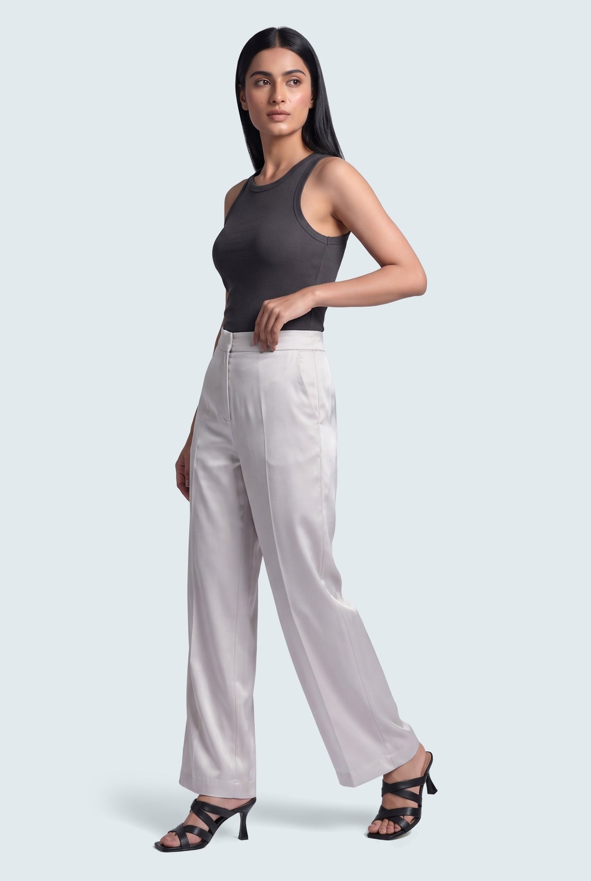 Grey Silk Trouser - Front View - Hustle N Holla