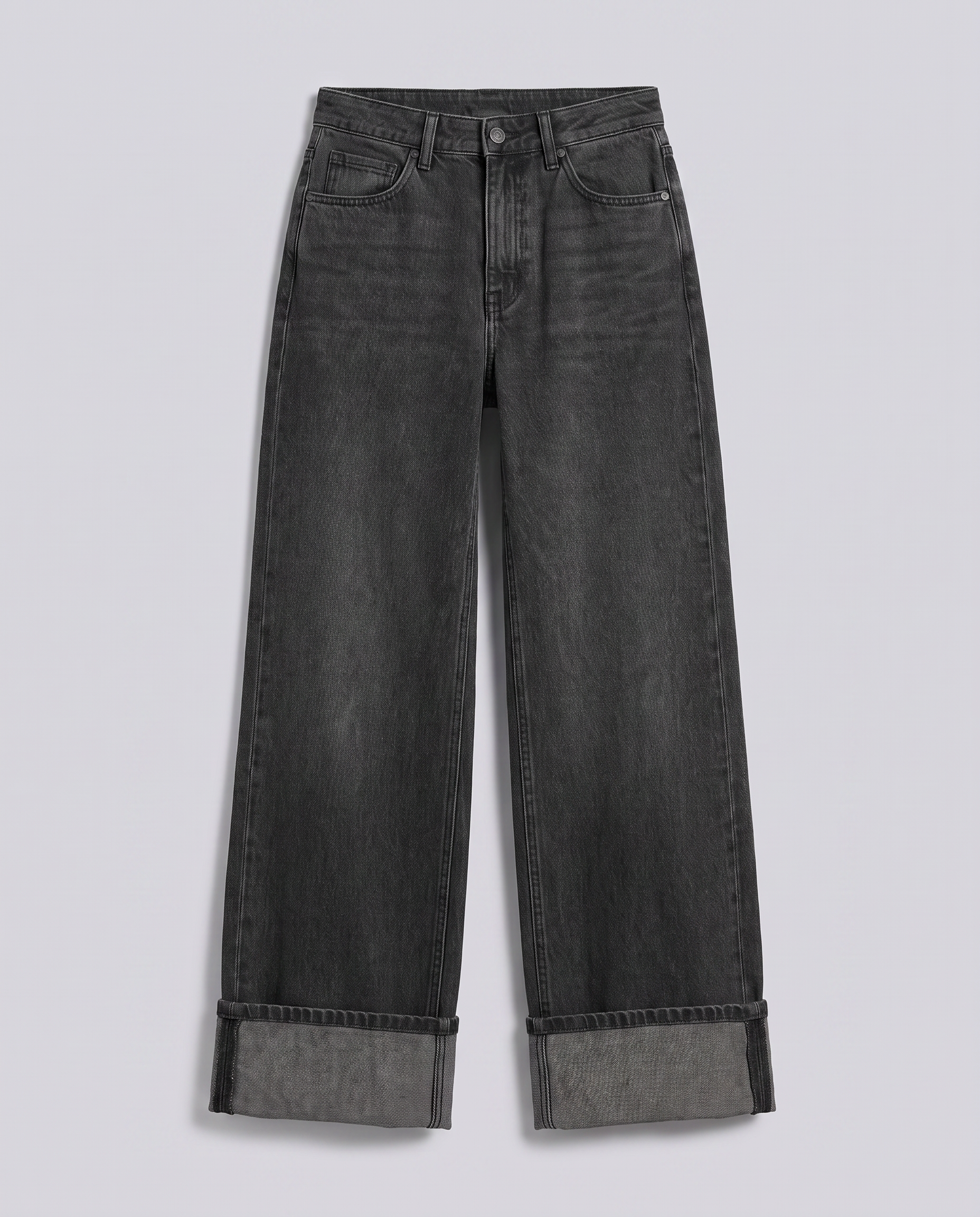 Fold Up Hem Charcoal Wide Leg Jeans - Hustle N Holla