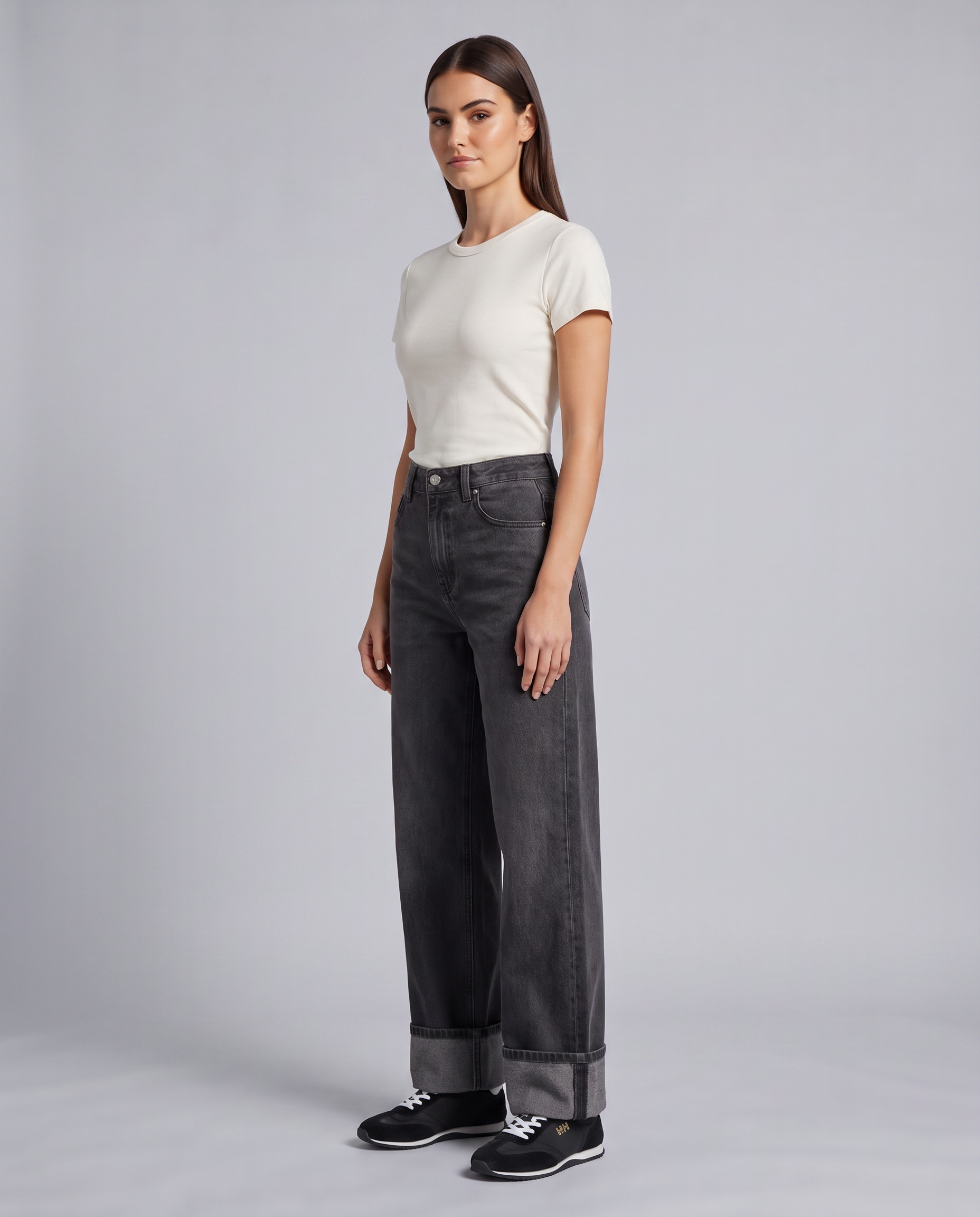 Fold Up Hem Charcoal Wide Leg Jeans - Hustle N Holla