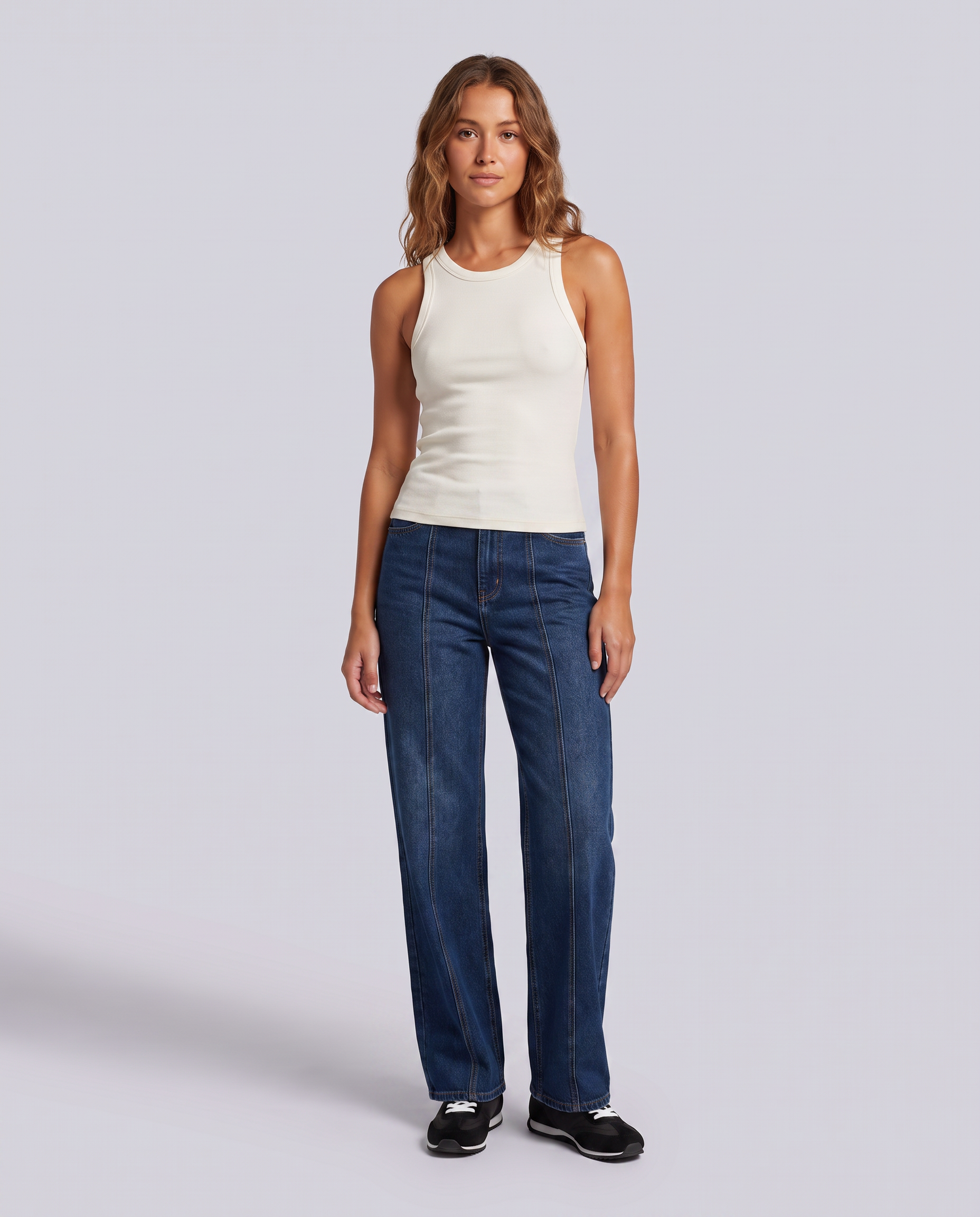 Front Seam Wide Leg Dark Blue Jeans - Hustle N Holla