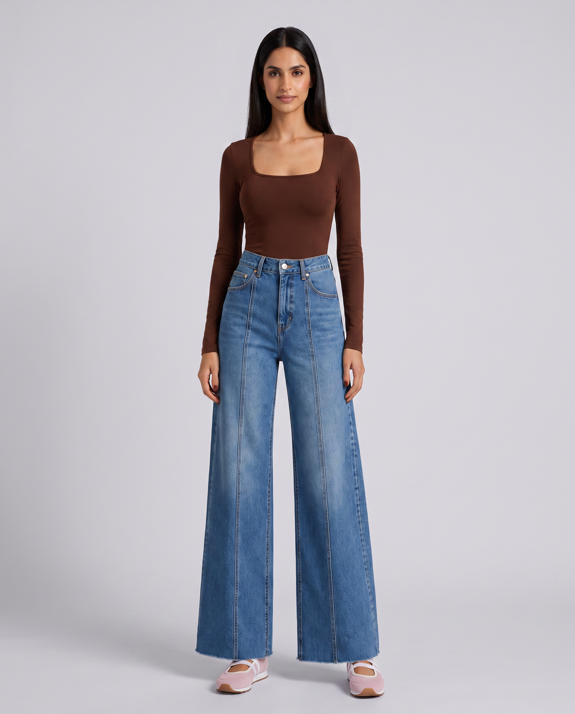 Front Seam Wide Leg Mid Wash Jeans - Hustle N Holla