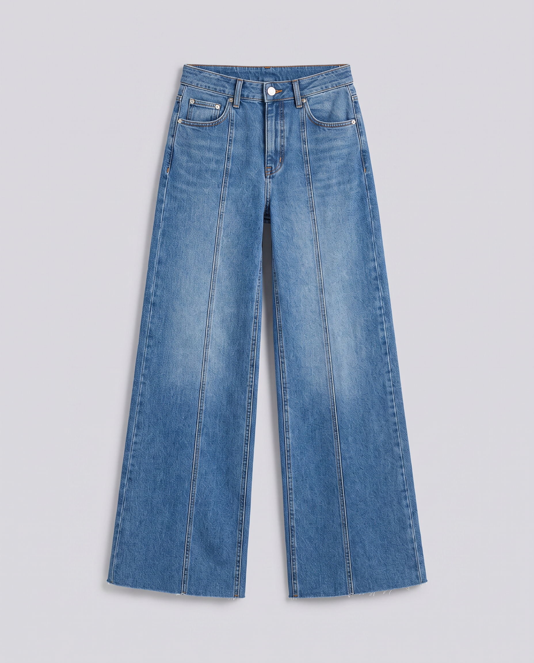 Front Seam Wide Leg Mid Wash Jeans - Hustle N Holla