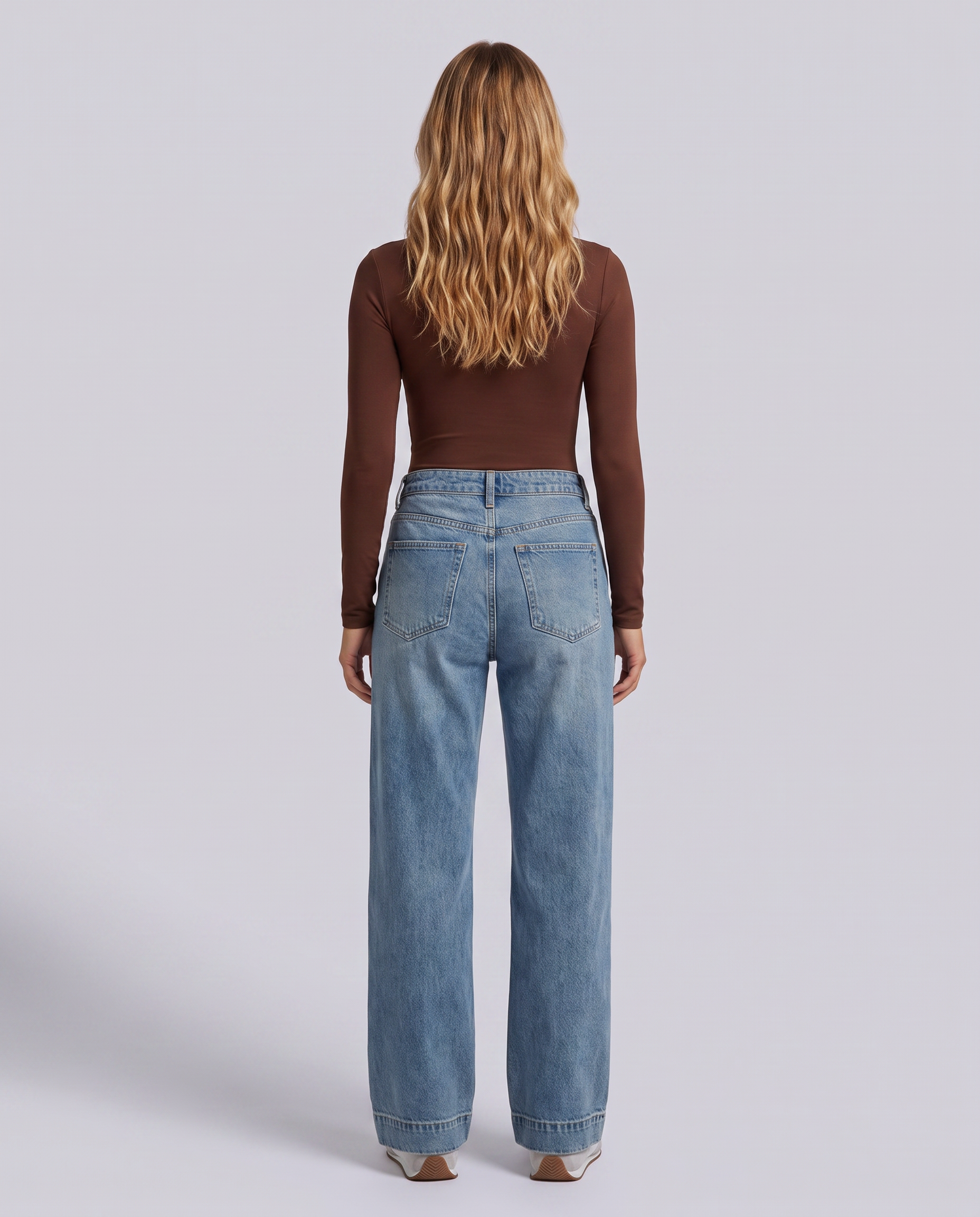 Blue Relaxed Fit Vintage Wash Denim Jeans - front view on model