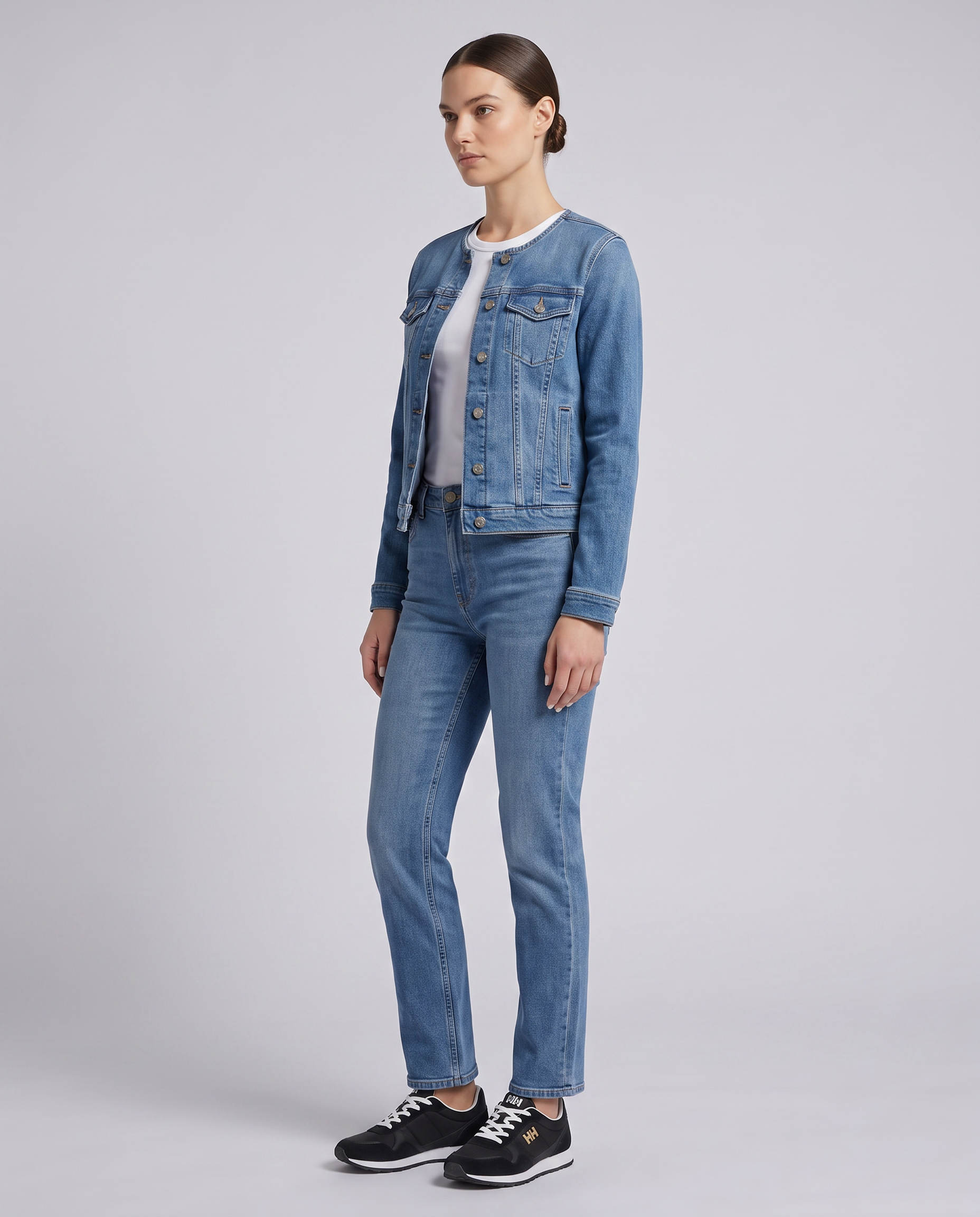 Blue Collarless Panelled Jacket - Hustle N Holla